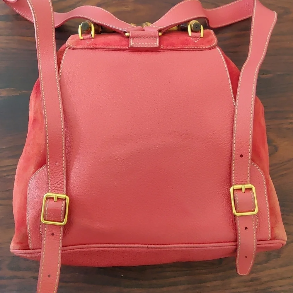 Red Suede Gucci Backpack Vintage Bamboo - Picture 7 of 17